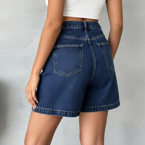 Girl’s & Women’s Dark Blie High Waisted Denim Shorts, 2025 Fashion Vintage Wash, Straight Cut (Short 234 Dark Blue-M) - Image 7
