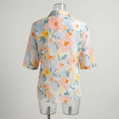Shirt with Multicolor Floral Print & Half Sleeves, Collar Neck - Image 2