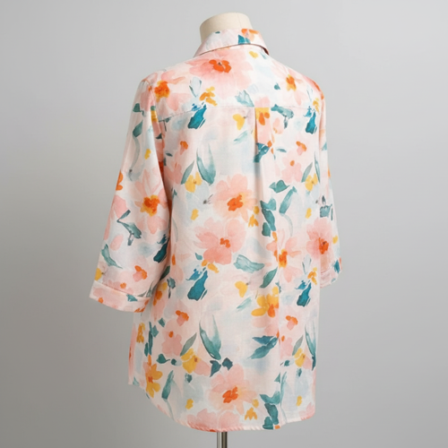 Shirt with Multicolor Floral Print & Half Sleeves, Collar Neck - Image 10