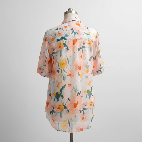 Shirt with Multicolor Floral Print & Half Sleeves, Collar Neck - Image 11