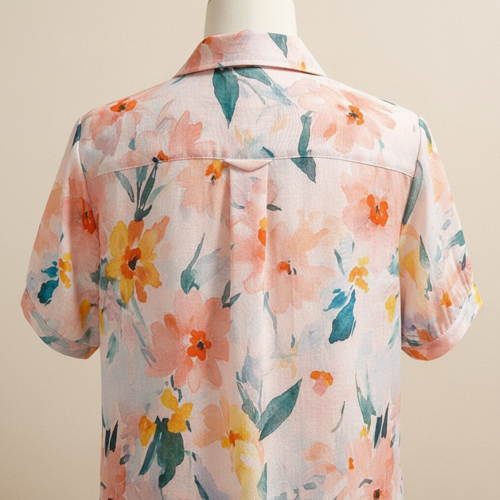 Shirt with Multicolor Floral Print & Half Sleeves, Collar Neck - Image 12