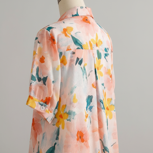 Shirt with Multicolor Floral Print & Half Sleeves, Collar Neck - Image 13
