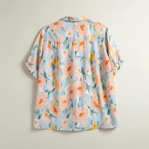 Shirt with Multicolor Floral Print & Half Sleeves, Collar Neck - Image 3