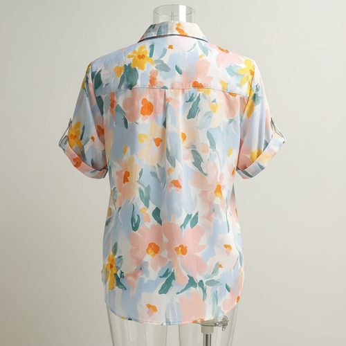 Shirt with Multicolor Floral Print & Half Sleeves, Collar Neck - Image 5