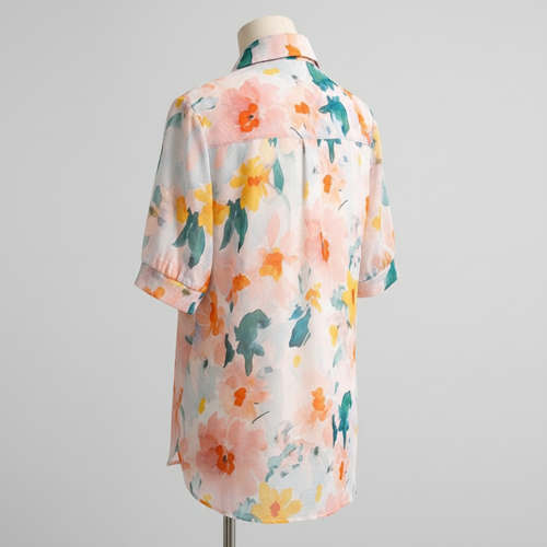Shirt with Multicolor Floral Print & Half Sleeves, Collar Neck - Image 9