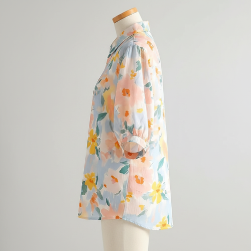 Shirt with Multicolor Floral Print & Half Sleeves, Collar Neck - Image 15