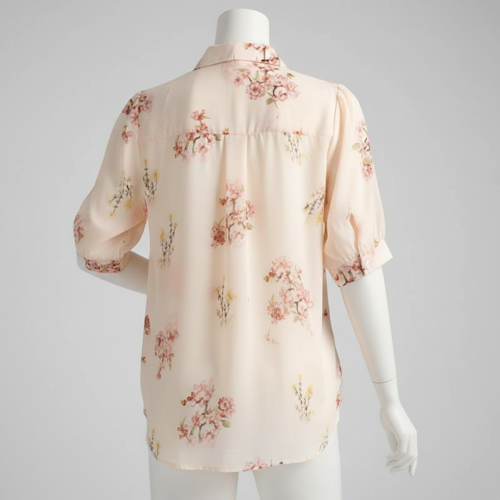 Women’s Cream Floral Printed Western Shirt with Button Down Front, Short Puff Sleeves and Relaxed Fit Silhouette(Cream-M) - Image 3