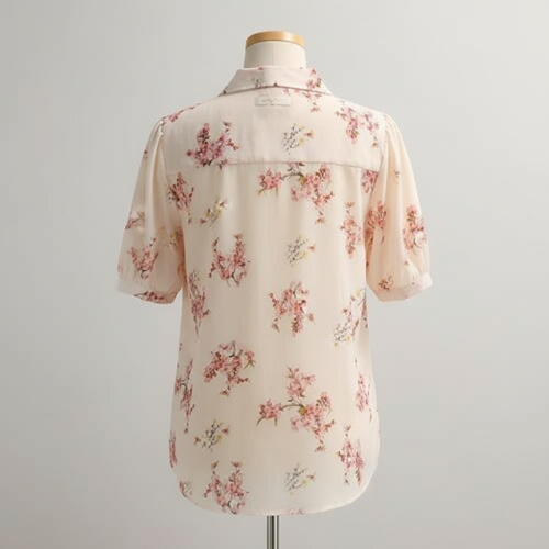 Women’s Cream Floral Printed Western Shirt with Button Down Front, Short Puff Sleeves and Relaxed Fit Silhouette(Cream-M) - Image 8