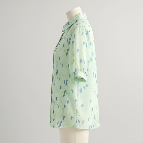 Shirt with Button Down Front, Puff Sleeves and Relaxed Fit Design - Image 2