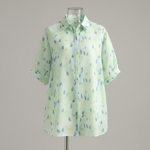 Shirt with Button Down Front, Puff Sleeves and Relaxed Fit Design - Image 3