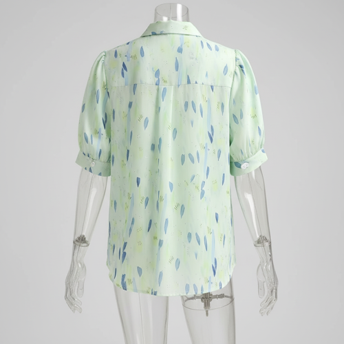 Shirt with Button Down Front, Puff Sleeves and Relaxed Fit Design - Image 4