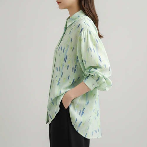 Shirt with Button Down Front, Puff Sleeves and Relaxed Fit Design - Image 5