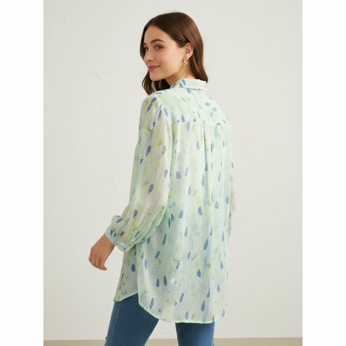 Shirt with Button Down Front, Puff Sleeves and Relaxed Fit Design - Image 7