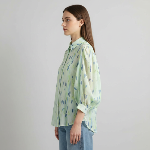Shirt with Button Down Front, Puff Sleeves and Relaxed Fit Design - Image 8