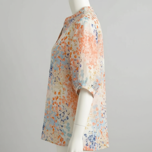 Top with Mandarin Collar, Half Button Placket and Relaxed Fit Sleeves - Image 12