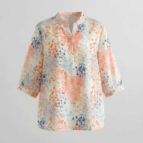 Top with Mandarin Collar, Half Button Placket and Relaxed Fit Sleeves - Image 14