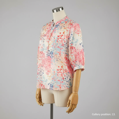 Top with Mandarin Collar, Half Button Placket and Relaxed Fit Sleeves - Image 15