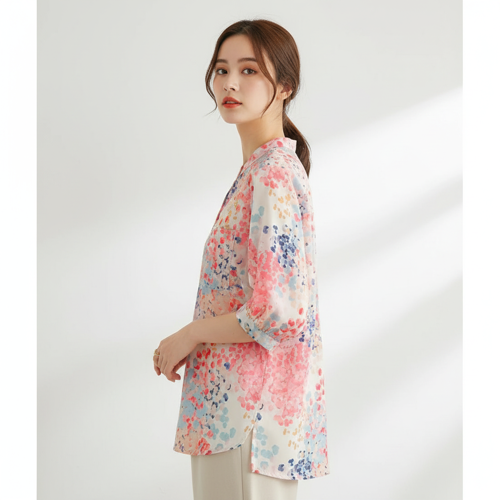 Top with Mandarin Collar, Half Button Placket and Relaxed Fit Sleeves - Image 16