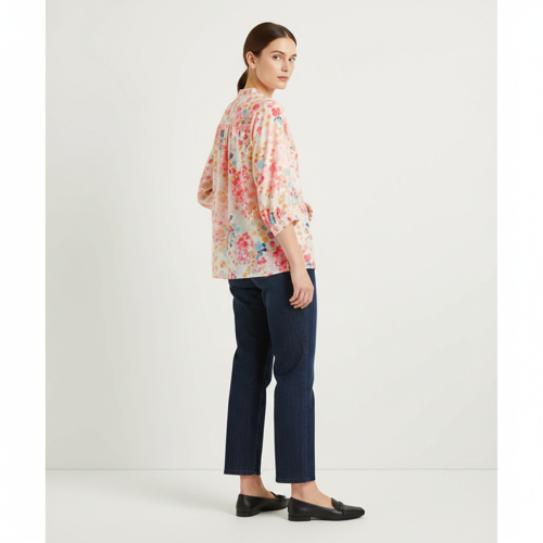 Top with Mandarin Collar, Half Button Placket and Relaxed Fit Sleeves - Image 17