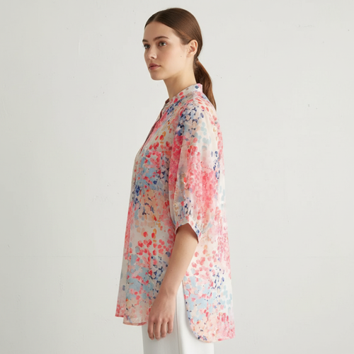 Top with Mandarin Collar, Half Button Placket and Relaxed Fit Sleeves - Image 19