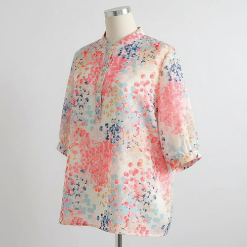 Top with Mandarin Collar, Half Button Placket and Relaxed Fit Sleeves - Image 21