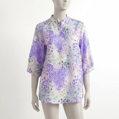 Top with Mandarin Collar, Half Button Placket and Relaxed Fit Sleeves - Image 28