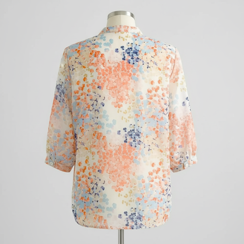 Top with Mandarin Collar, Half Button Placket and Relaxed Fit Sleeves - Image 9