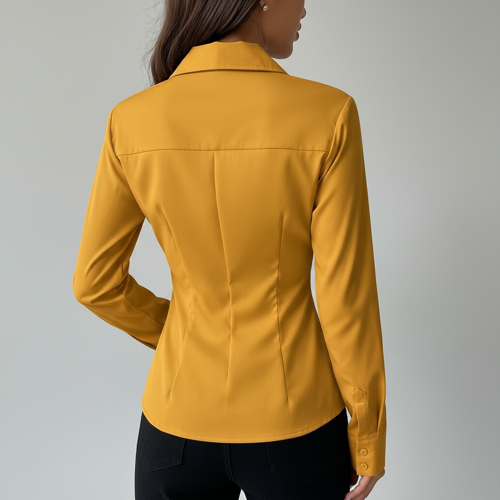 Women Polyester Modern Fit Yellow Solid Front Button Long Sleeve Casual Shirt - Image 11