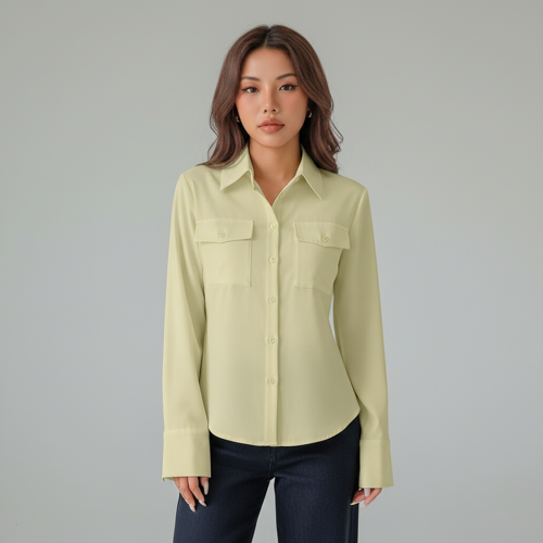 Women Polyester Modern Fit Yellow Solid Front Button Long Sleeve Casual Shirt - Image 14