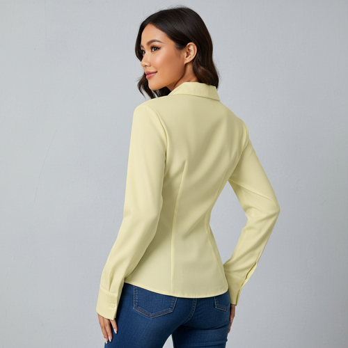 Women Polyester Modern Fit Yellow Solid Front Button Long Sleeve Casual Shirt - Image 17