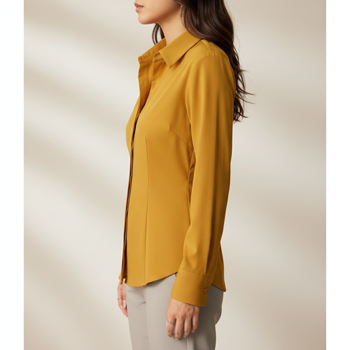 Women Polyester Modern Fit Yellow Solid Front Button Long Sleeve Casual Shirt - Image 19
