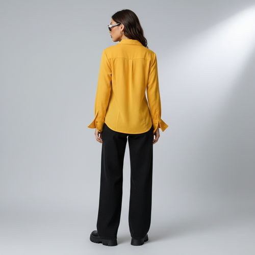 Women Polyester Modern Fit Yellow Solid Front Button Long Sleeve Casual Shirt - Image 24