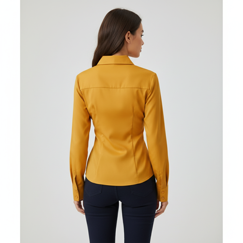 Women Polyester Modern Fit Yellow Solid Front Button Long Sleeve Casual Shirt - Image 5