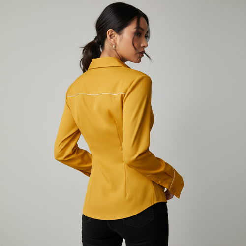 Women Polyester Modern Fit Yellow Solid Front Button Long Sleeve Casual Shirt - Image 7