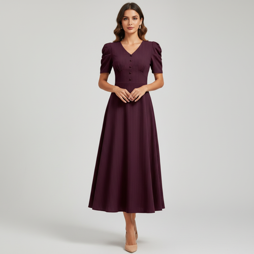 Dress for Women | New Year Party Outfit | Waist Cinched Puff Sleeve Western | Elegant Casual Wear (Dress 246) - Image 37