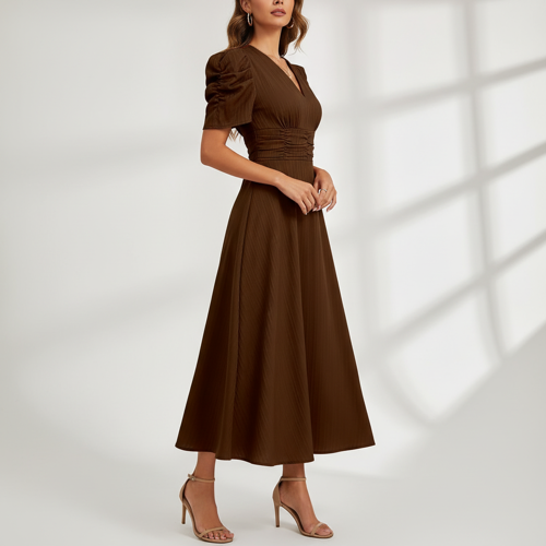 Dress for Women | New Year Party Outfit | Waist Cinched Puff Sleeve Western | Elegant Casual Wear (Dress 246) - Image 61