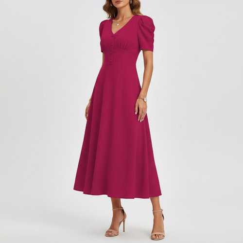 Dress for Women | New Year Party Outfit | Waist Cinched Puff Sleeve Western | Elegant Casual Wear (Dress 246) - Image 34