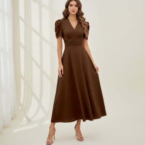 Dress for Women | New Year Party Outfit | Waist Cinched Puff Sleeve Western | Elegant Casual Wear (Dress 246)