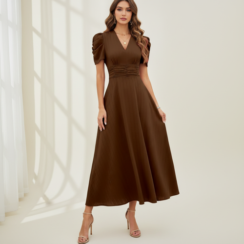 Dress for Women | New Year Party Outfit | Waist Cinched Puff Sleeve Western | Elegant Casual Wear (Dress 246)