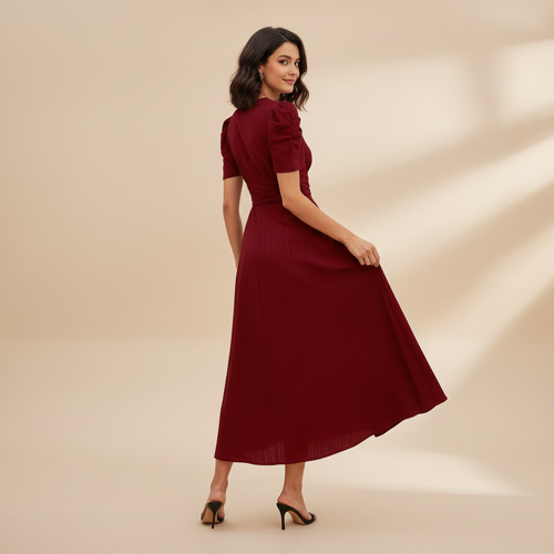 Dress for Women | New Year Party Outfit | Waist Cinched Puff Sleeve Western | Elegant Casual Wear (Dress 246) - Image 65