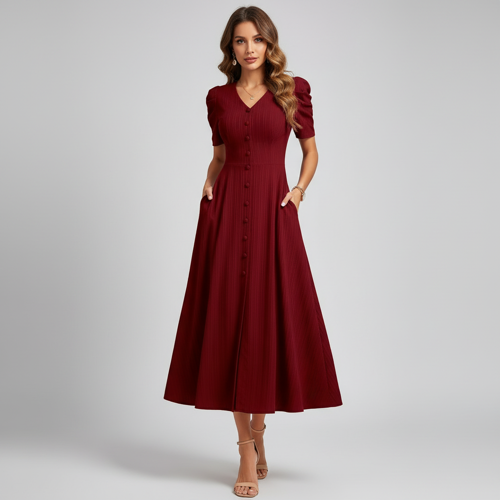 Dress for Women | New Year Party Outfit | Waist Cinched Puff Sleeve Western | Elegant Casual Wear (Dress 246) - Image 56