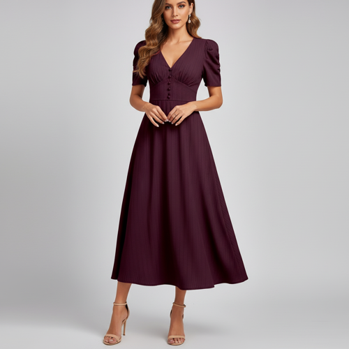 Dress for Women | New Year Party Outfit | Waist Cinched Puff Sleeve Western | Elegant Casual Wear (Dress 246) - Image 3
