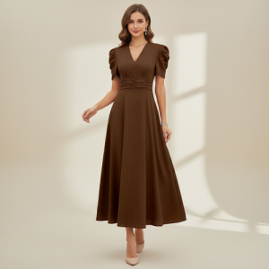 Dress for Women | New Year Party Outfit | Waist Cinched Puff Sleeve Western | Elegant Casual Wear (Dress 246)