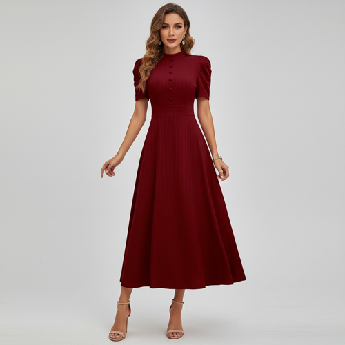 Dress for Women | New Year Party Outfit | Waist Cinched Puff Sleeve Western | Elegant Casual Wear (Dress 246) - Image 22