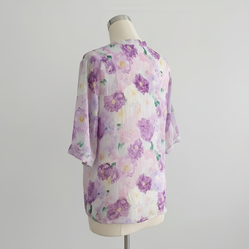 Shirt with Multicolor Floral Print & Half Sleeves, Collar Neck (TOP-124) - Image 2
