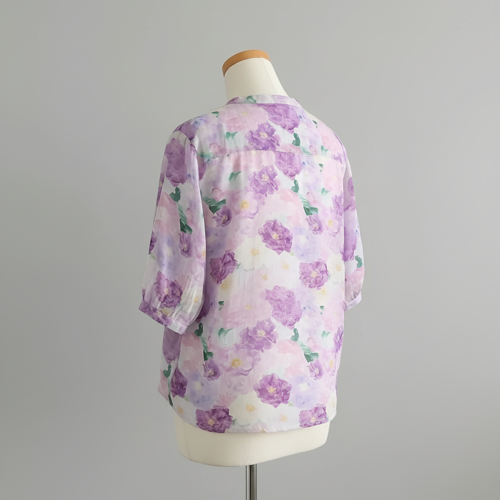 Shirt with Multicolor Floral Print & Half Sleeves, Collar Neck (TOP-124) - Image 3