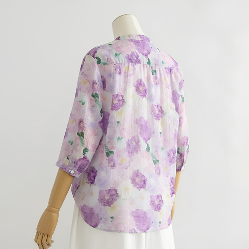 Shirt with Multicolor Floral Print & Half Sleeves, Collar Neck (TOP-124) - Image 4