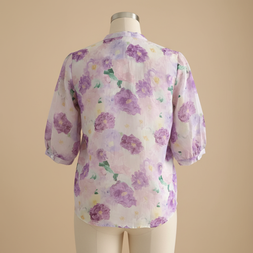 Shirt with Multicolor Floral Print & Half Sleeves, Collar Neck (TOP-124) - Image 5
