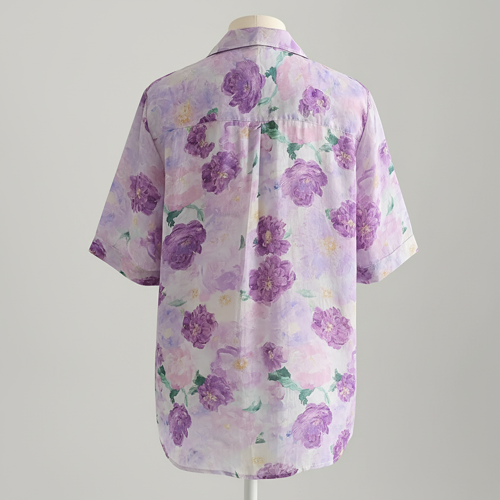Shirt with Multicolor Floral Print & Half Sleeves, Collar Neck (TOP-124) - Image 6