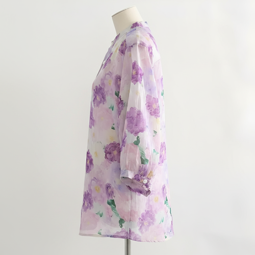 Shirt with Multicolor Floral Print & Half Sleeves, Collar Neck (TOP-124) - Image 8